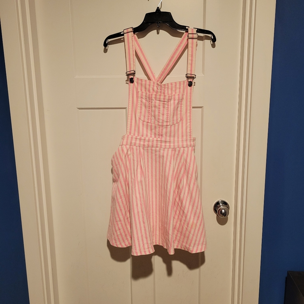 Topshop Pink Striped Overall Dress